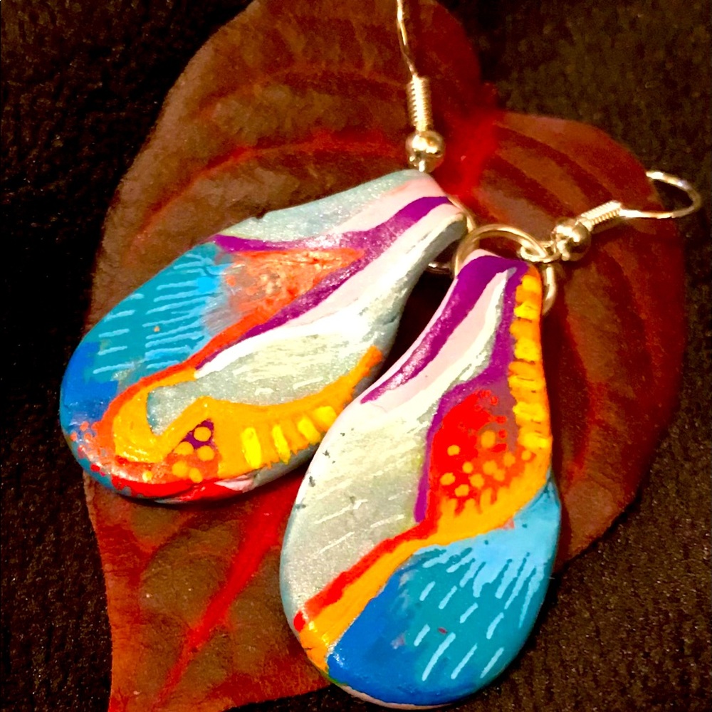 Hand painted polymer clay Boho earrings